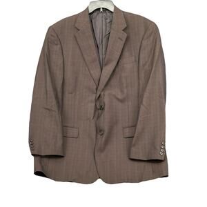 Hart Schaffner Marx Suit Jacket Men 44L Brown Navy Pinstripe Gold Trumpeter Wool
